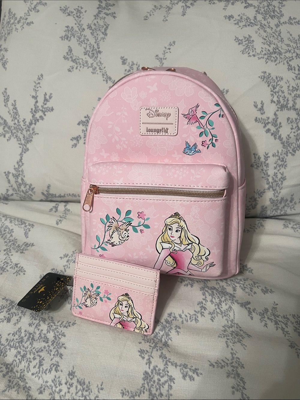 Loungefly Pink Disney Sleeping Beauty Mini Backpack and Cardholder